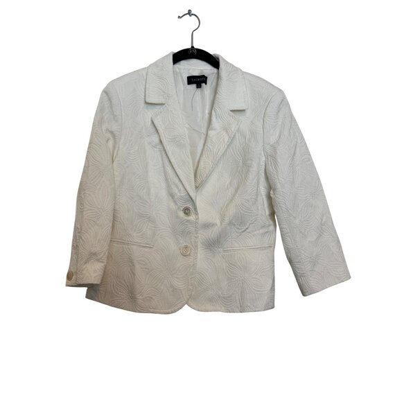 Talbots Floral Textured Blazer Jacket Women’s Size 14 White Button-Front - Picture 1 of 5